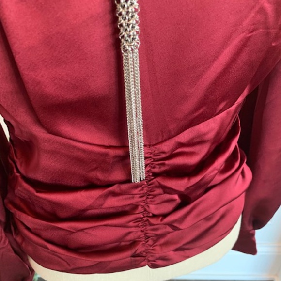 Satin Blouse w/Ruched Neckline & Waistline - Picture 5 of 11